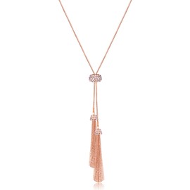 JERTOCLE Long Tassel Pendant Necklace Y Shaped Lariat Necklaces Adjustable Slide Necklace For Women (Rose Gold)