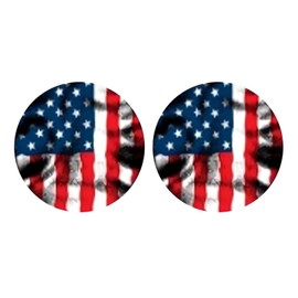 Bawkars 2 PCS Car Beast Eyes Decals, 3D Stereo Beast Eyes Light Stickers, 7.87" PVC Cool Round Wavy American Flag Decal Decoration, Suitable for Wrangler and Most Cars (Multicolored #Flag)