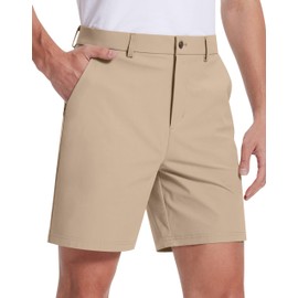 SERAMY Mens Golf Dress Shorts 7 Inch Inseam Stretch Flat Front Quick Dry Lightweight with 5 Pockets Chino Khaki 36
