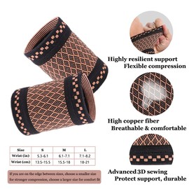 Copper Wrist Compression Sleeves (2Pcs), Compression Wrist Brace Wrist Support for Improved Circulation, Recovery, Elastic Wrist Bands for Men and Women Sport, Tendonitis, Arthritis, Carpal Tunnel-L