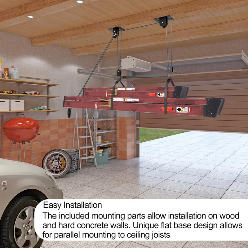 TRUSOON Ladder Storage, Larger Pulley Ladder Hoist, Self Locking Function