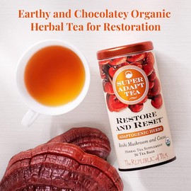 The Republic of Tea - Restore and Reset SuperAdapt Herbal Tea, 250 Tea Bags, Organic, Caffeine Free, Reishi Mushroom and Cocoa Herbal Tea