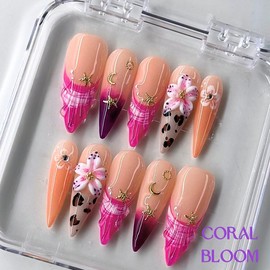 NailPhoria｜SURPRISE DEAL Collections (70 Styles) acrylic press nails:_Coral Bloom_L