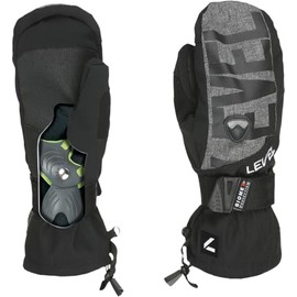 Level Fly Snowboard Mitttens with Wrist Guards (Black-Grey, Medium)