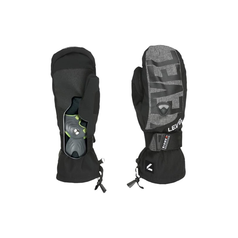 Level Fly Snowboard Mitttens with Wrist Guards (Black-Grey, Medium)