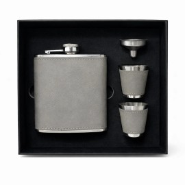 12 Sets Case Stainless Steel Whisky Hip Flask 6oz Portable Travel Bottle Laserable Leather Hip Flask Gift Setcolor: Grey