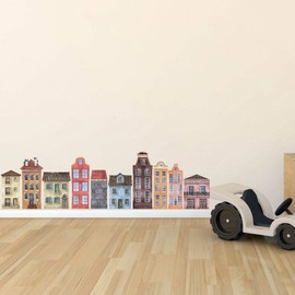 IARTTOP Colorful City House Wall Decals Building Wall Sticker City Skyline Wall Decal Kids Room Townhouse Wallpaper for Nursery Living Room Bedroom Decoration