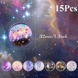 15 PCS Bouncy Balls, Bouncy Balls for Kids Party Bag, 32mm Bouncy Balls Space Planets Starry Sky Theme Rubber Balls Colorful Starlight Galaxy, for Kids Stocking Filler Prizes Festival Birthday Gifts