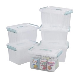 Sosody 6 L Plastic Clear Storage Bins, Small Clear Latch Storage Boxes, 6-Pack