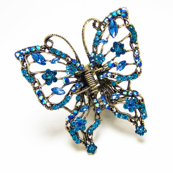 New Fashion blue color good quality metal butterfly hair claws clip pins 3026