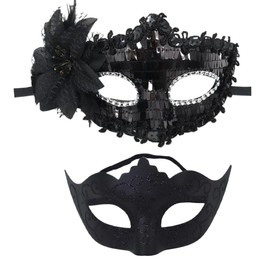 FDEETY Pack of 2 Venetian Mask Couples Glittering Sequins Beautifully Painted Masquerade Masks Chic and Magnificent for Masquerade Parties Costume Accessories
