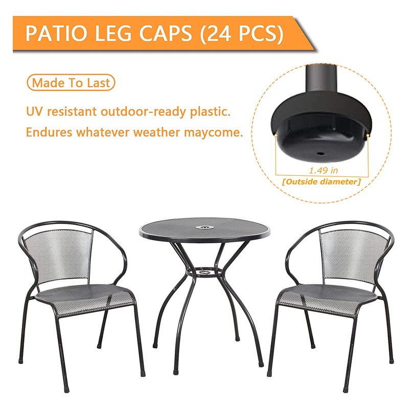 1-1/2 inch Wrought Iron Patio Furniture Feet Caps,24 Packs Round