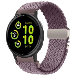 SumRioo 20 mm Strap for Garmin Vivoactive 6/5/3/3 Music/Venu Sq 2/Approach S50/S44, Nylon Braided Watch Strap for Garmin Forerunner 570 42 mm/55/165/165 Music/245/245 Music/645, Smoke Purple