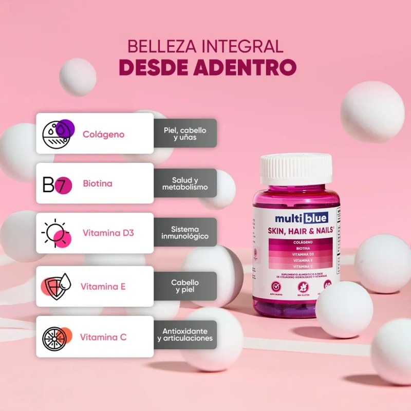 Multiblue Colageno, Biotina, Vitamina D3 - 60 Caps Pack X2