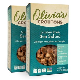 Olivia’s Gluten Free Sea Salt Flavor Croutons For Salad – Crunchy Garlic Soup Crouton – Made from Allergen Free & Gluten-Free Artisan Bread –Vegetarian, Made In USA, 4.5 Oz (Pack of 2)