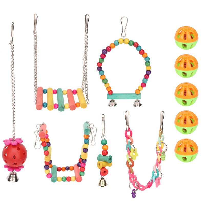 Bird Swing Hanging Toys Wooden Educational Colorful Parrot Swing Chewing