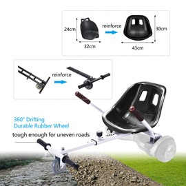 KKA Hoverboard seat Attachment for 6.5”-10” Hoverboard, go Kart Conversion kit, Accessory for self Balancing Scooter, Transform Your Hoverboard into a go cart (White)