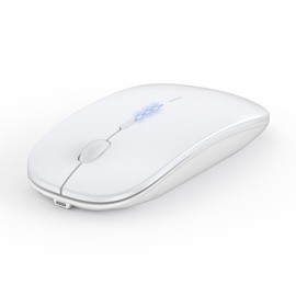 Anmck Wireless Mouse Rechargeable,[Battery Level Visible] 2.4G Silent Ultra Slim Portable Mouse,4 Adjustable DPI 800/1000/1200/1600 Quiet Click Cordless Mouse for Laptop PC Computer-White