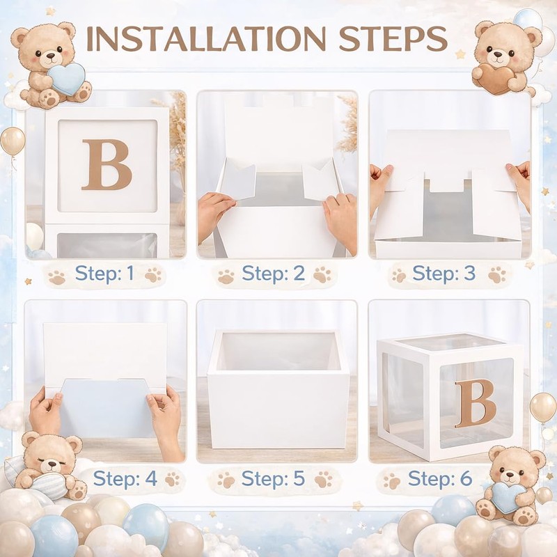 Blue Bear Baby Shower Boxes Decorations for Boy Baby Shower