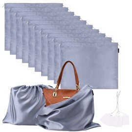 10 Pack Silk Dustproof Drawstring Bag Travel Storage Pouch, Silk Cloth Bag With Drawstring Large Storage Pouch for Handbag Purse Shoes Boots, Gray, 23.6 × 19.6 in, Dust Bags for Handbags