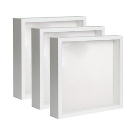 DEMAIKE Elegant Deep Wood Shadow Box Frames - Set of 3 White 8x8 Inch Display Cases with Real Glass and Linen Backboard, Perfect for Showcasing Tickets, Memorabilia, Awards, and Cherished Photos