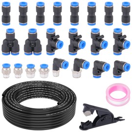 XaXmTee 1/4" DOT Air Line with 24 Pcs Quick Connect Air Fittings Kit 50FT 1/4 DOT Air Lines with Push Lock Air Line Fittings Pneumatic Push to Connect Air Hose Fittings