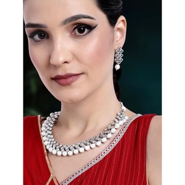 Aheli Stylish Bollywood Wedding Party Wear Necklace Earring Set Indian Ethnic Traditional Jewelry Gift for Women White