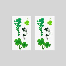 Oottati 2 Sheets Waterproof Small Cute Fake Hand Neck Temporary Tattoos Stickers Green Four Leaf Clover Lucky