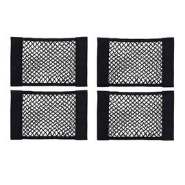 LMSNE 4 Pcs Universal Mesh Cargo Net, Stretchable Storage Net with Tape Stickers, Wall Sticker Organizer Pouch Bag, Car Trunk Storage Organizer Net for Car, SUV, Rv (15.7 X 9.8inch)