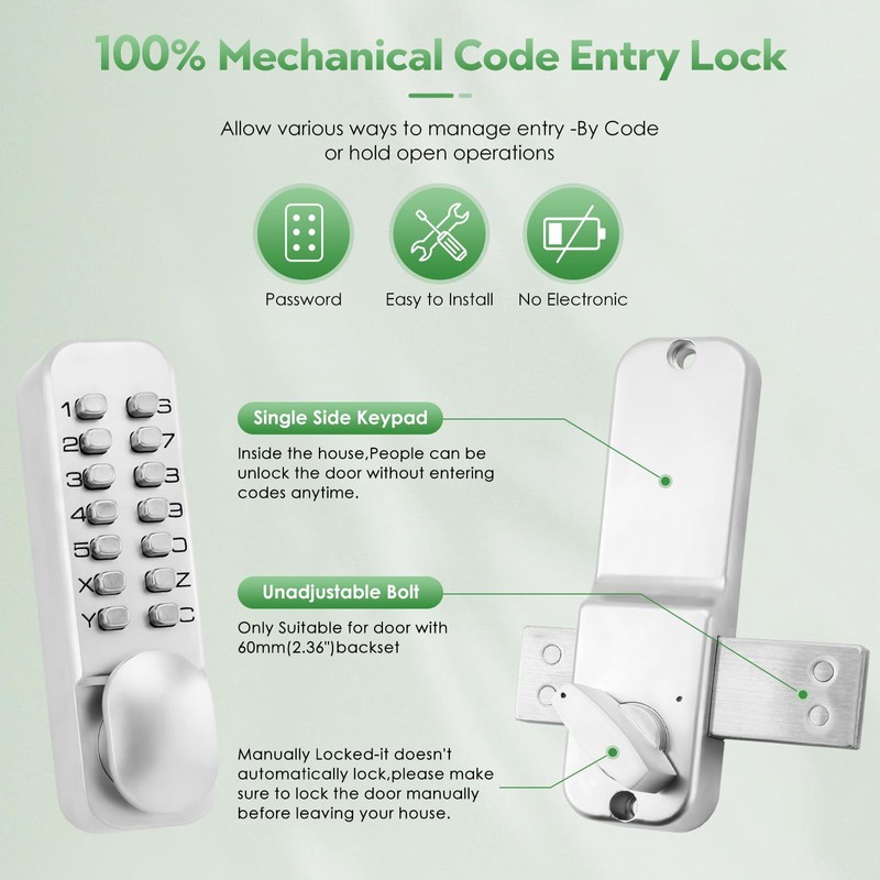 ANNFUZ Mechanical Keyless Keypad Entry Door Knob Lock with Bolt,Single-Sided