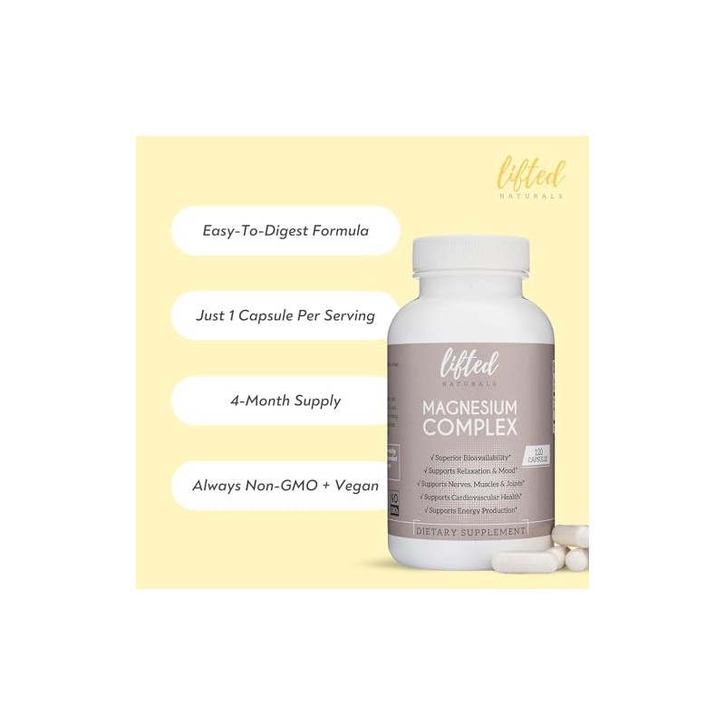 Lifted Naturals Complejo Magnesio Suplemento Bisglicinato Malato Taurato 120 Cápsulas