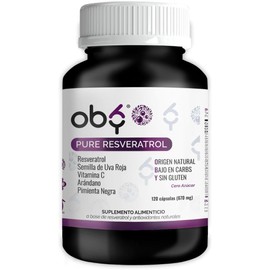 Oby Resveratrol Puro – 120 Cápsulas | 1300 mg de Antioxidantes por Porción: 98% Trans-Resveratrol, Semilla de Uva Roja, Arándano, Pimienta Negra y Vitamina C | 100% Vegano