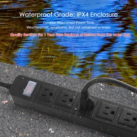 Outdoor Power Strip Waterproof with 5 Outlets, Garden Weatherproof Surge Protector, Christmas Multiple Outlet Exterior Socket for Lighting Appliances. 10FT Extension Cord Strip with Flat Plug. Black