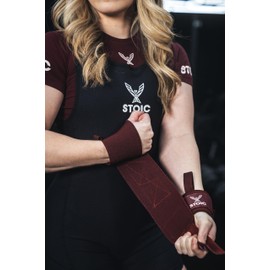Stoic Wrist Wraps (IPF Approved) 18" Heavy-Duty Wraps for Powerlifting, Strength Training & Bodybuilding – Used in World Competitions – Premium Wrist Support with Thumb Loop (Maroon)