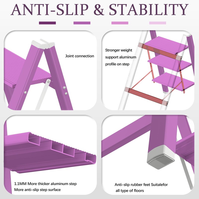 3 Step Lightweight Folding Ladder for Home, 330lbs Aluminum Step