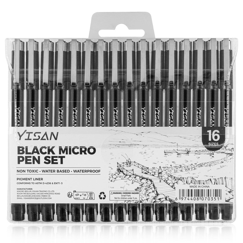 YISAN Black Drawing Art Pens,Micro Fineliner Manga Pens,Calligraphy Pens for