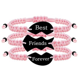JunyiDIY Sister Bracelets Best Friend Friendship Bracelets - 3 Pink Braided Adjustable Bracelets Jewelry for Her Sister Mom BFF Mother's Day Graduation Gifts