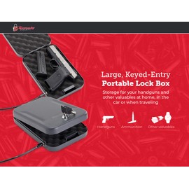 Hornady Portable Lock Box for Guns and Valuables - Includes 2 Keys and 4 Foot Steel Cable - Thick 16 Gauge Steel - An Ideal Portable Car Lock Box or Truck Safe - Large, Black, 9.5 x 6.5 x 1.75 Inches