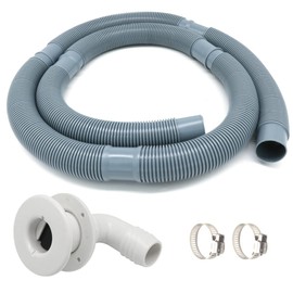 Marine Bilge Pump Hose 1-1/8 Inch Plumbing Kit, 6 FT Long, 90 degree White Elbow Thru Hull Scupper Flapper Valve, Stainless Steel Clamps