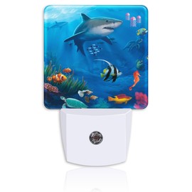 Neidius Tropical Underwater World Night Light,Shark Turtle Fish Jellyfish Plug-in Night Light Auto Dusk-to-Dawn Sensor Energy Efficient LED Lamp for Room Decor,Hallway,Kitchen,Bathroom,Nursery,Stairs