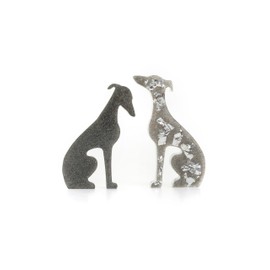 Handmade Mini Resin Whippet/Greyhound Figurines - Set of 2, Decorative Dog Statues 7cm high (Grey with silver flakes)