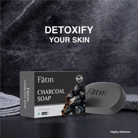 Fätin Charcoal Soap (Pack of 6) with Bamboo Charcoal and Glycerine | Detoxifying | 76% TFM Soap | For all Skin Types | 100G * 6 Soap Bar