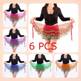 unbranded 6pcs Belly Dance Hip Scarf with Gold Coins for Belly Dancer Waist Chain Skirt