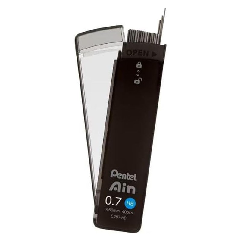 Pentel Ain Mechanical Pencil Refill, 0.03 inch (0.7 mm), XC287-HB