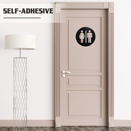 Men and Women Bathroom Sign 7.87 x 7.87 Inch Metal Unisex Restroom Door Signs Decor for Office Businesses Restaurant Home Bathroom Wall Decor Adhesive Backed (Black)