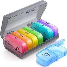 AUVON AUVON Pill Box Organiser, XL Weekly Pill Box 7 Day 2 Times a Day with One-Side Large Opening Design for Easy Filling, Tablet Organiser with Black Privacy Protection for Medication/Vitamins/Fish Oils