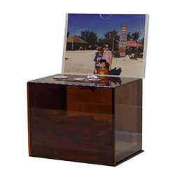 FixtureDisplays® 6.1" x 8.9" x 4.4" Acrylic Ballot Box with Lock, 6 x 4 Sign Holder - Amber 19215