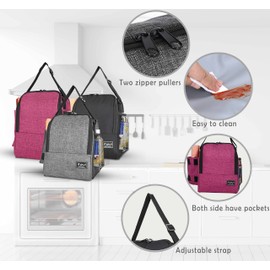 ITAVLPortable Thermal Insulated Lunch Bag with Side Pockets for Adults/Kids/Men/Women, Soft Cooler Bag Durable Lunch Box for Outdoor/Work/School/Picnic (Black)