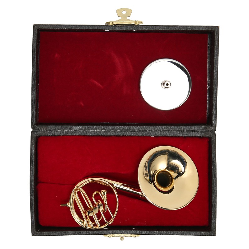Miniature French Horn Model Brass Golden Stylish Exquisite Birthday Gift