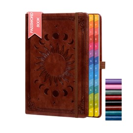 HwxBen Password Book with Colourful Alphabetical Tabs, Hardcover Internet Password Keeper for Organised Website Address Logins and Passwords, Ideal for Home Office - Dark Brown